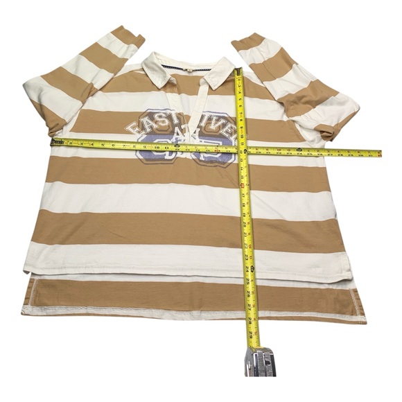 Pilcro Oversized Rugby Shirt Size XL Tan Stripe Preppy Long Sleeve - Picture 8 of 13